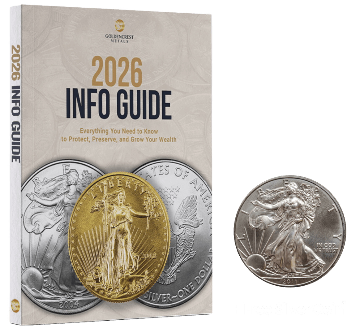 GoldenCrest Metals 2026 Info Guide with promotional silver coin
